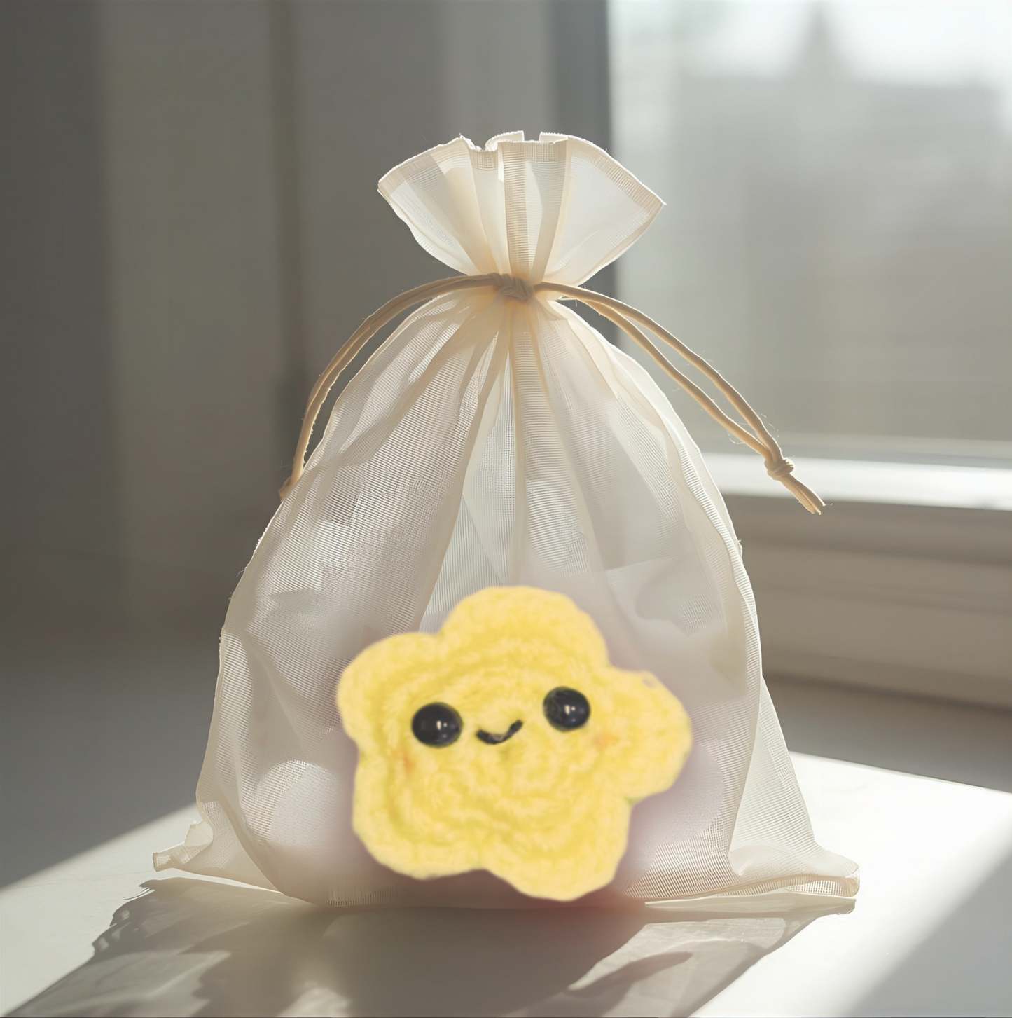 Twila L’Étoile, a handmade Chunkle Puff catnip toy by Feline Grove, shown with a boutique gift box. The plush star toy is presented as a luxury collectible piece designed for refined gifting and feline play.