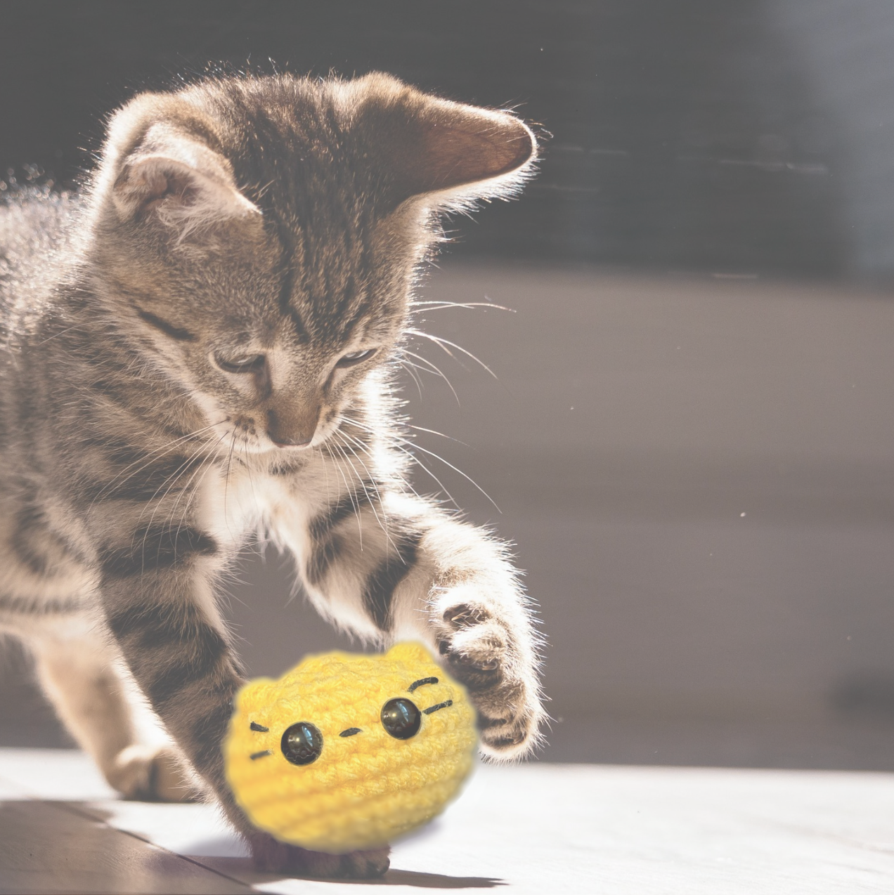 Cat batting at Pippa the Chonk, a handmade weighted Chunkle Chunk catnip toy infused with Miracle Nip botanicals