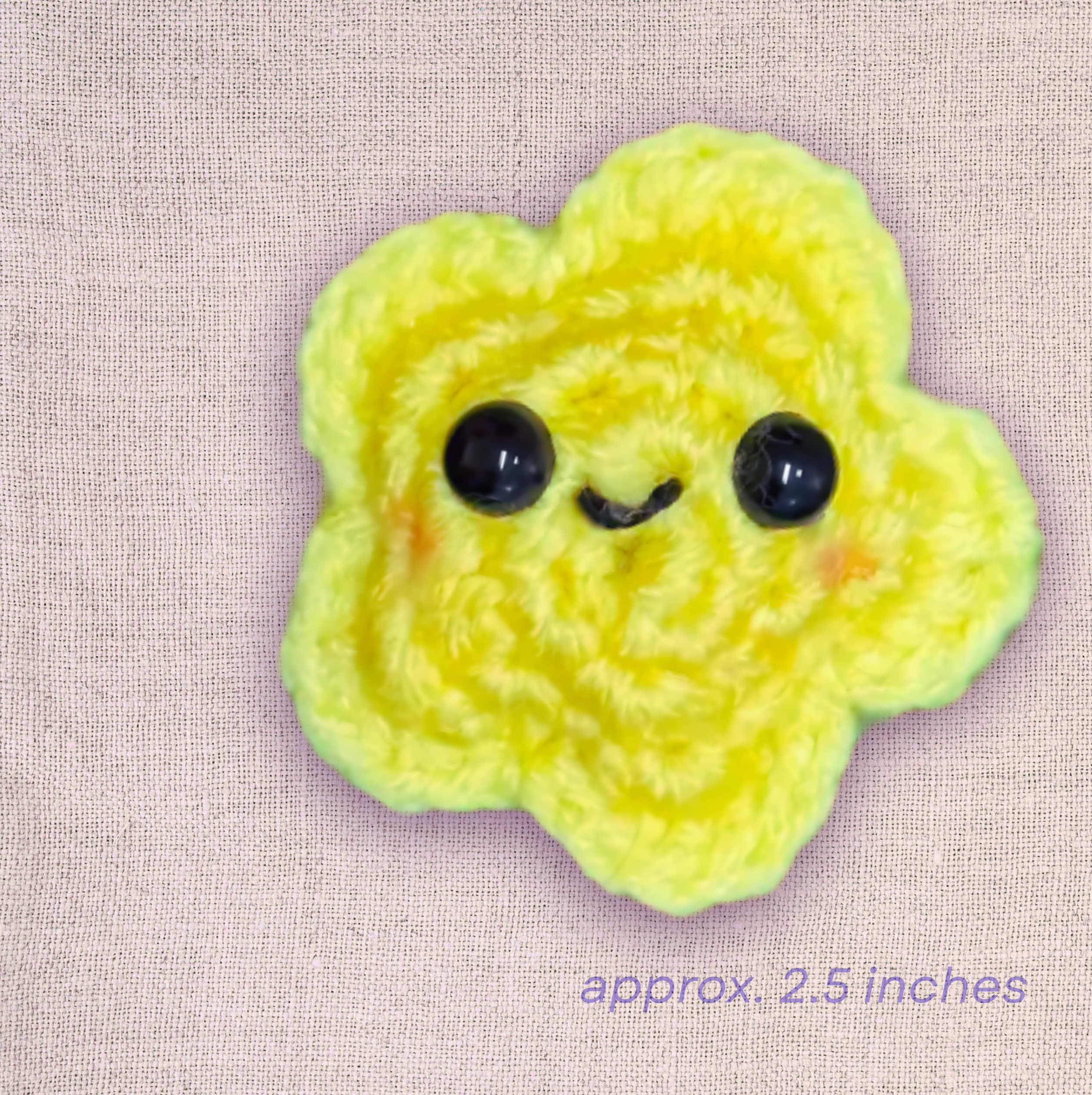 Detail image of Twila L’Étoile, a handmade Chunkle Puff catnip toy by Feline Grove. A linen background shows her woven plush fibers, star shape, and refined stitching, emphasizing boutique artisanal quality.